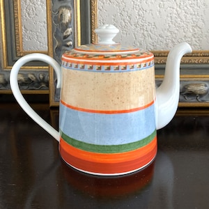VILLEROY & BOCH 1748 Large Teapot/Coffee pot, Model SWITCH 4, Porcelain with Mediterranean pattern, Porcelain with orange decoration