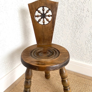 RARE!!! French tripod table in solid turned wood, Turned wood saddle, Vintage MID -Century, Vintage French