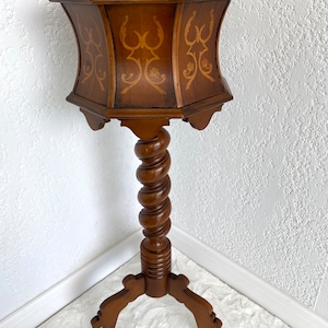 MID- CENTURY Turned wood column plant holder, Solid wood saddle, French pedestal table, Old foot ashtray