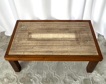 Coffee table in ceramic art and wood signed JEAN d'ASTI from Vallauris, Coffee table in solid wood vintage 60's, Ceramic art table