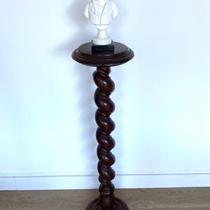 MID- CENTURY Large turned wood plant stand, Solid wood saddle, French pedestal table, Solid wood column
