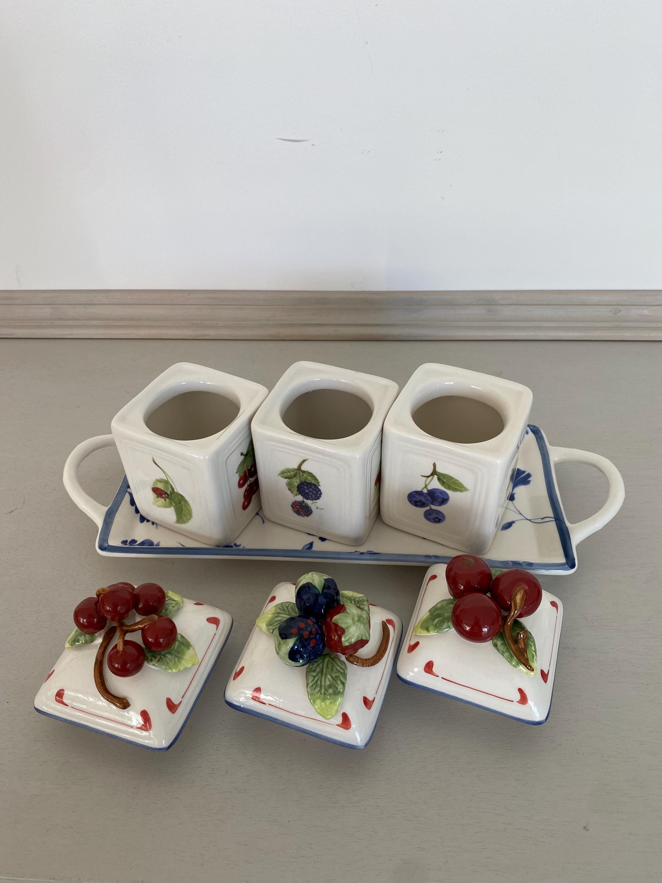 ビレロイ＆ボッホ ヴィンテージ セラミックポット3個セット（トレイ