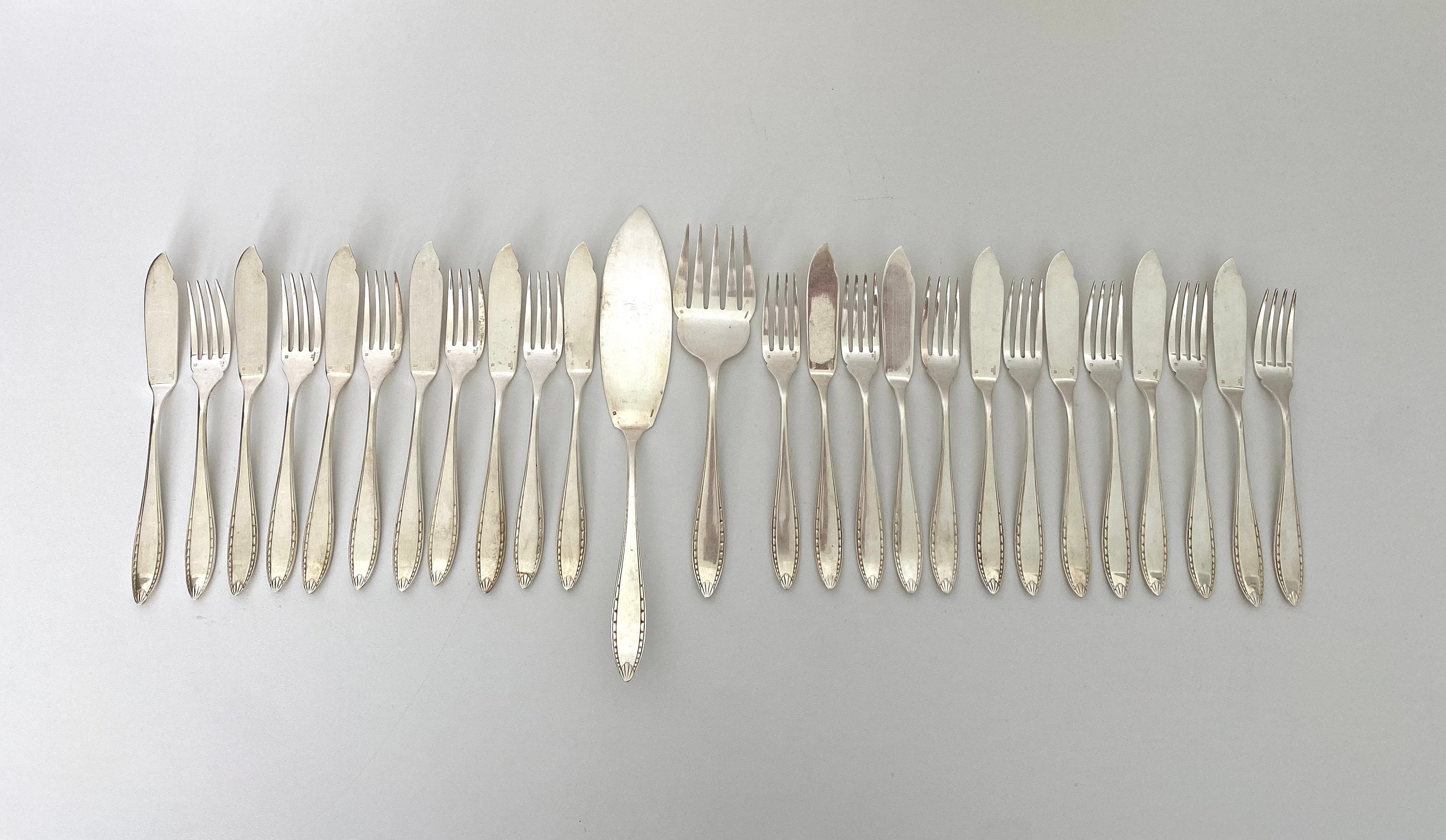 CHRISTOFLE 26 fish cutlery sets, Model Albatros, Hostess gift, Fish serving set for 12, French vintage fish serving set