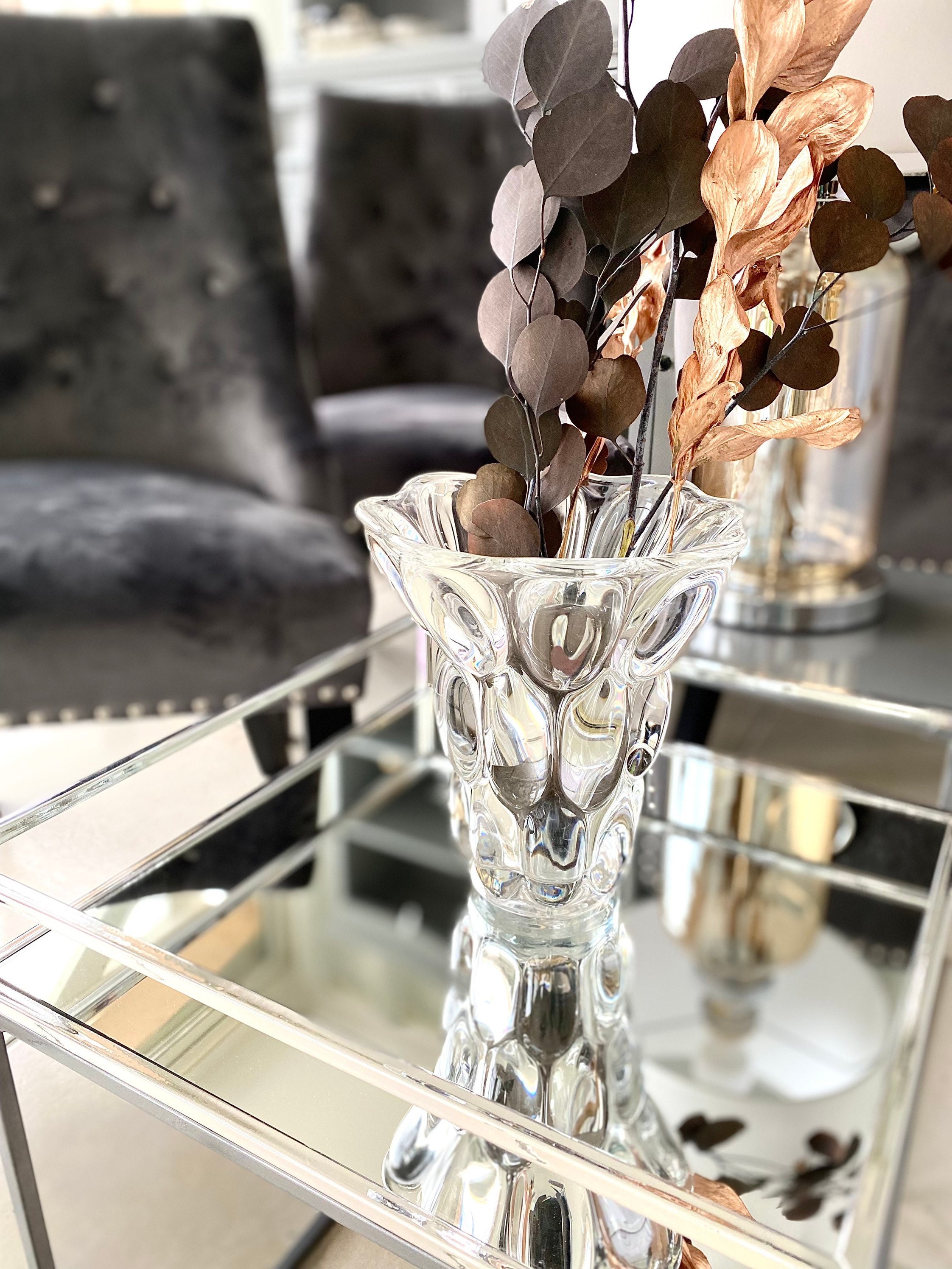 Vase en Cristal de Vannes, Vase Forme Bulles, Transparent, Vintage Français 1950, Vintage