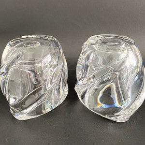Pair of VAL SAINT LAMBERT crystal candlesticks, Engraved heavy crystal, Luxury vintage Belgian crystal candlesticks