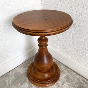 MID- CENTURY Turned wood column plant holder, Solid wood saddle, French pedestal table, Turned wood column