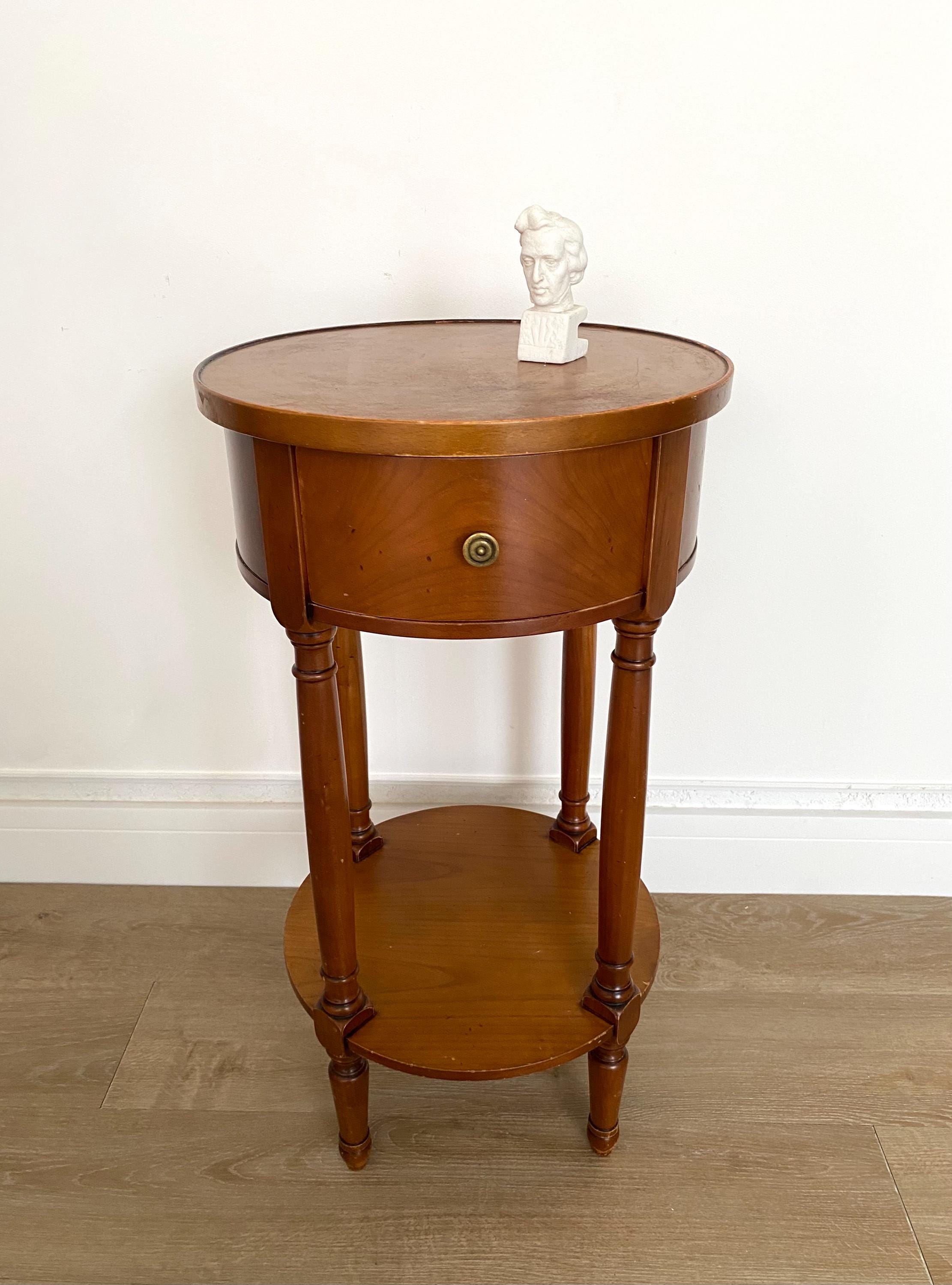 Table De Nuit Vintage, Meuble D'appoint Rond Bout Canapé Avec Rangement, Style Louis Philippe