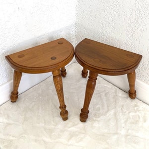 French tripod &quot;half moon&quot; solid turned wood STOOL , Turned wood saddle, Vintage MID -Century, XX century,