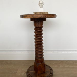 MID- CENTURY Large turned solid wood plant stand, Solid wood saddle, French pedestal table, Solid wood column