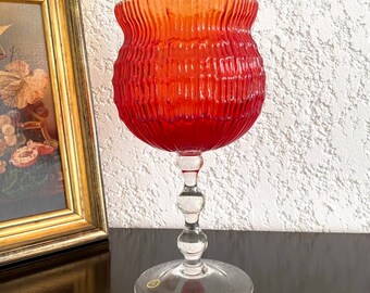 ヴィンテージ イタリア ムラーノ レッド 炎型 大型ガラスボウル 長さ8