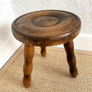 French tripod table in solid turned oak, turned wood saddle, Vintage MID -Century, Frnch vintage