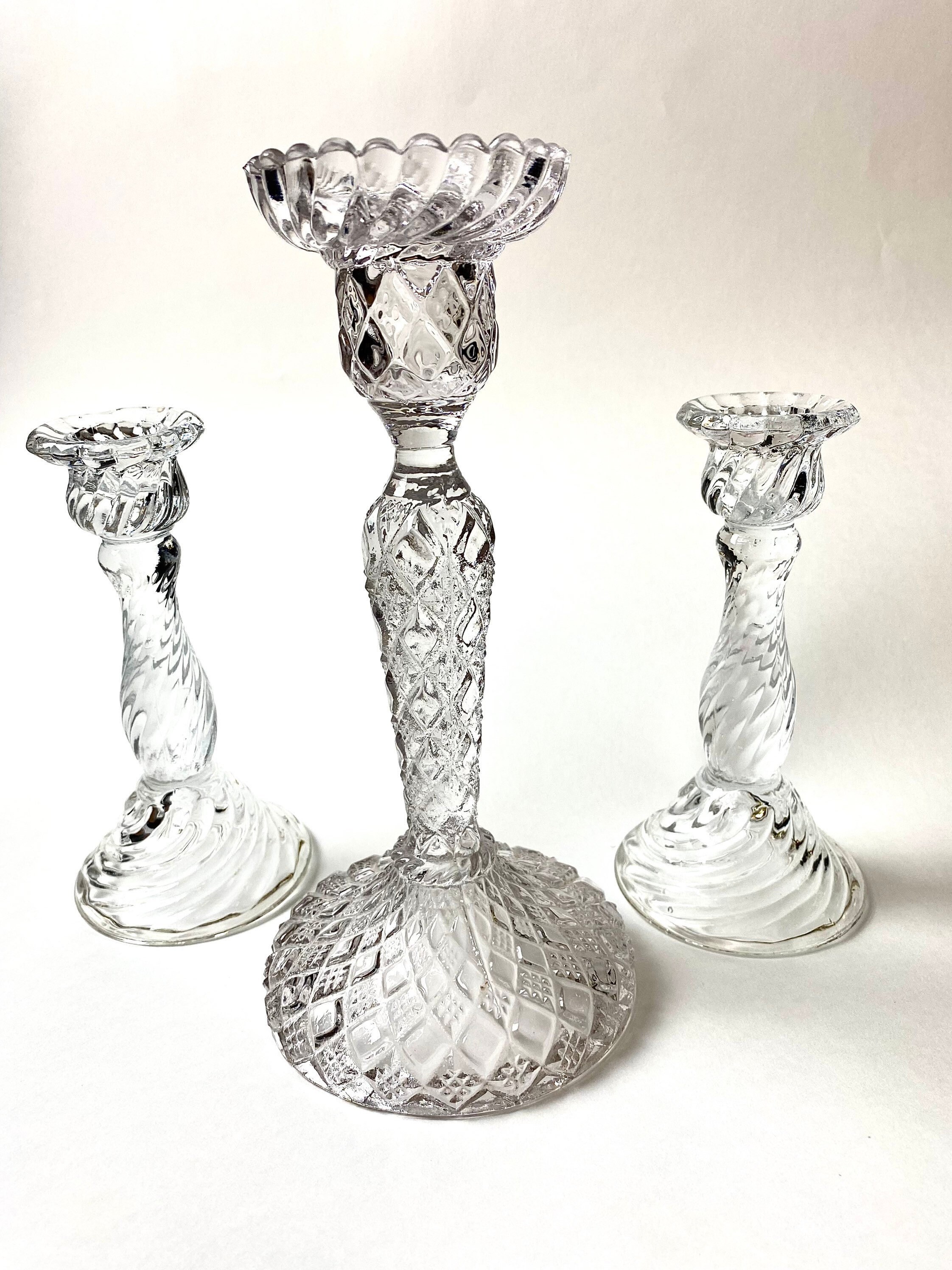 Chandelier en Verre Moulé, Vintage Français 1960, Bougeoir Vintage, Candélabre Français,