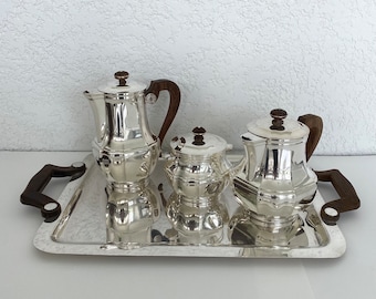 Coffee and tea service CHRISTOFLE in silver plated metal Art Deco style, Silverware CHRISTOFLE , French luxury silverware,