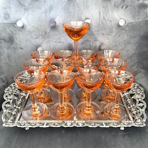 BISTRO French pink glasses on feet for digestif, liqueur, 4cl, Thick vintage French bistro glass, Heavy &quot;verre à patron&quot; glasses