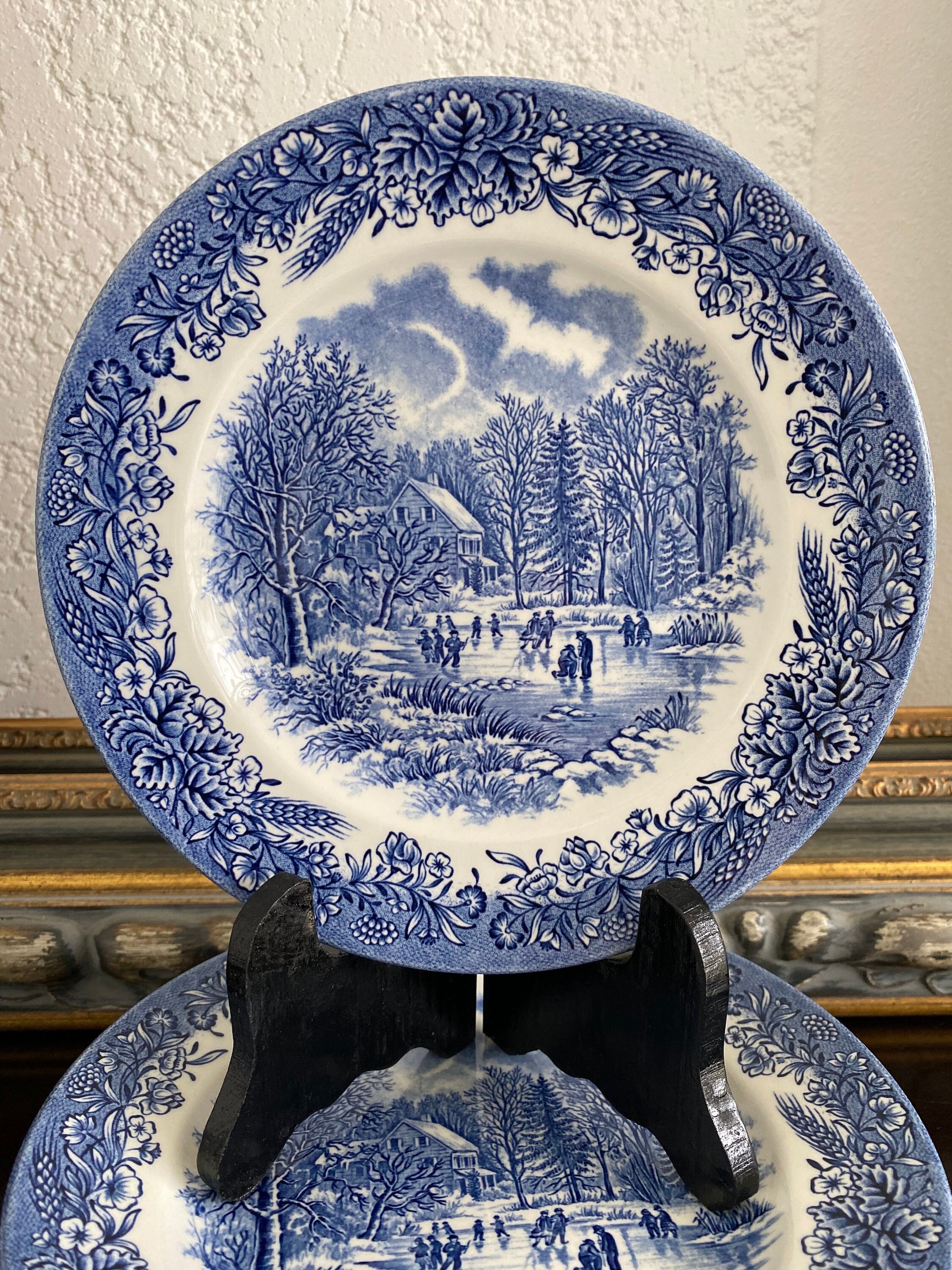 イギリスアンティーク アスパラガスプレート ブルー＆ホワイト