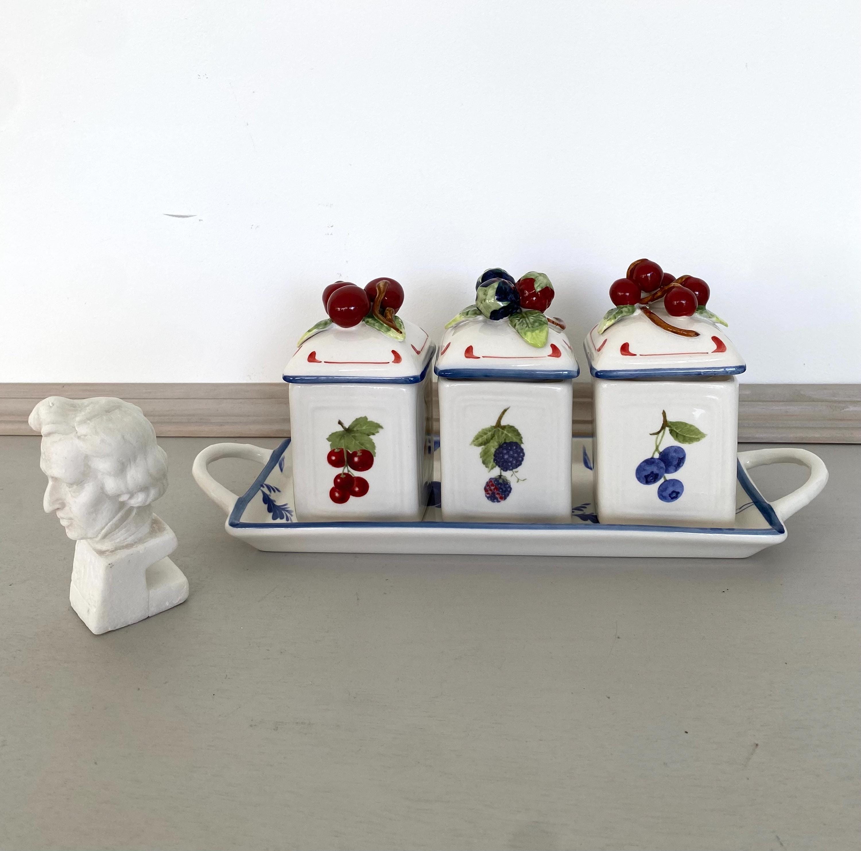 ビレロイ＆ボッホ ヴィンテージ セラミックポット3個セット（トレイ