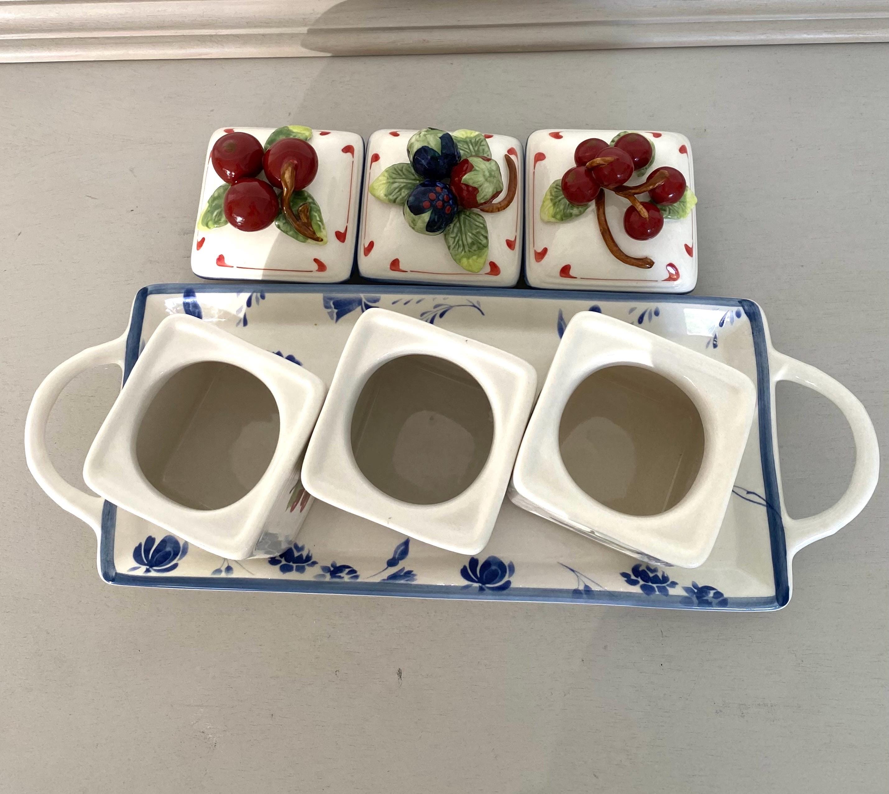 ビレロイ＆ボッホ ヴィンテージ セラミックポット3個セット（トレイ