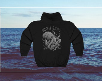 The Octopus with Skateboard Nautical Hoodie, Unisex Cotton Hoodie Perfect Fit, Unique Nautical Aesthetic Hoodie In All Sizes