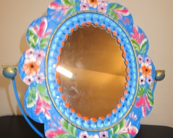 Mexican Tin Hand Painted Tabletop Mirror