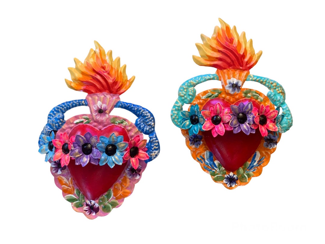 Mexican Sacred Hearts, Mexican Tin Heart, Mexican Punched Heart, Tin