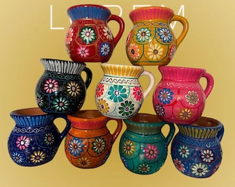 Mexican Jarrito Mug, Handpainted Coffee Cups, Mexican Tazas, Clay Jarritos, Tazas de Barro