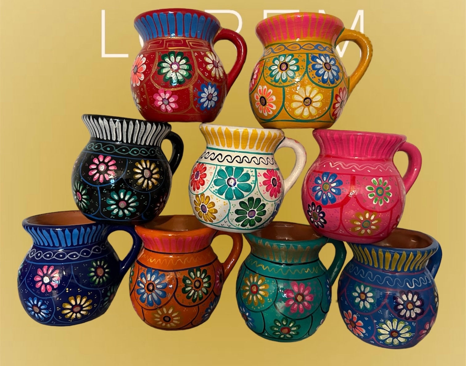 Mexican Jarrito Mug, Handpainted Coffee Cups, Mexican Tazas, Clay