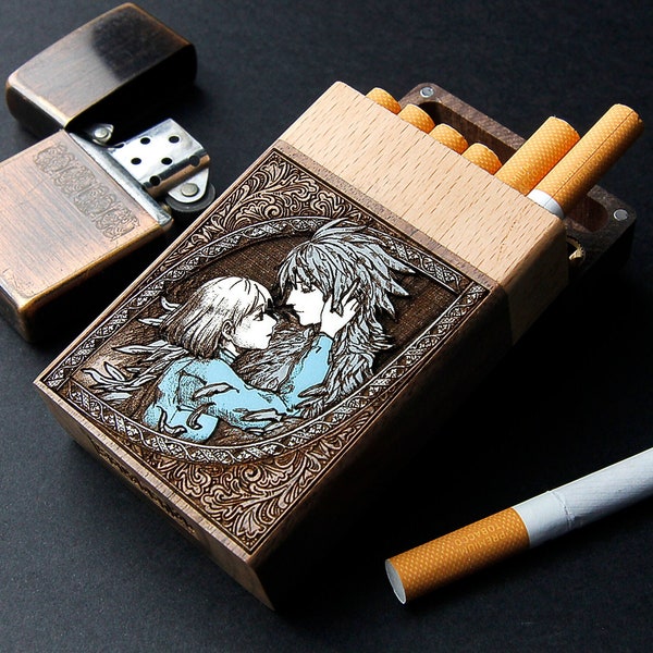 Howl's Moving Castle - Cigarette case laser engraved + hand painting