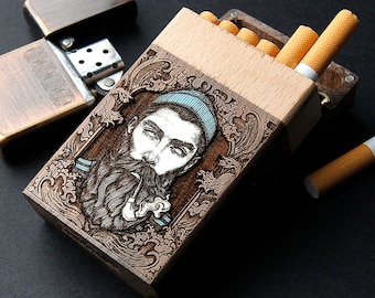 Admiral- Cigarette case laser engraved + hand painting