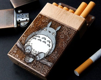 Totoro - Cigarette case laser engraved + hand painting