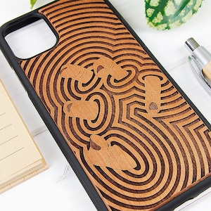 Illusie - Telefoonhoesje hout laser gegraveerd voor iPhone 15, 14, 13, 12, 11, XS, X en Samsung S23, S22, S21, S20