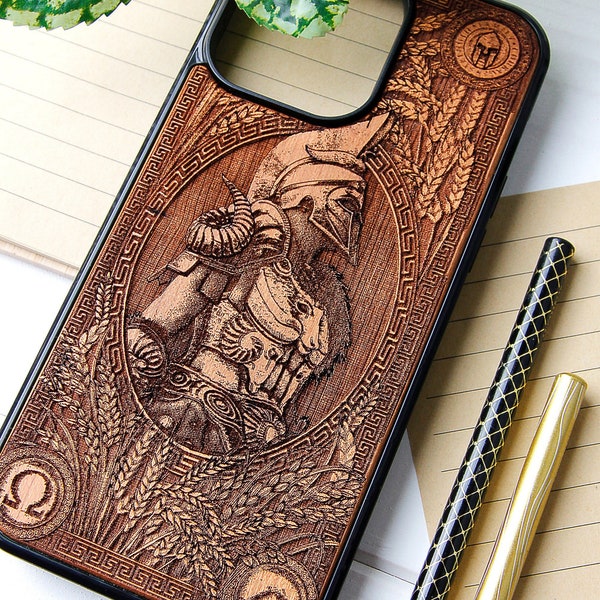 Spartan - Telefoonhoesje hout laser gegraveerd voor iPhone 15, 14, 13, 12, 11, XS, X en Samsung S23, S22, S21, S20