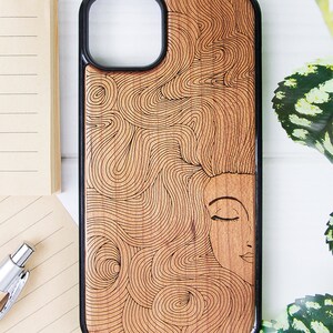 Nouveau - Telefoonhoesje hout laser gegraveerd voor iPhone 15, 14, 13, 12, 11, XS, X en Samsung S23, S22, S21, S20