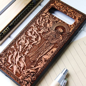 Tod - Handyhülle aus Holz mit Lasergravur für iPhone 15, 14, 13, 12, 11, XS, X und Samsung S23, S22, S21, S20