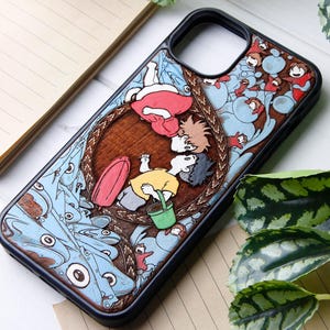 The Cliff - Phone case wood laser engraved + hand painting for iPhone 15, 14, 13, 12, 11, XS, X and Samsung S23, S22, S21, S20