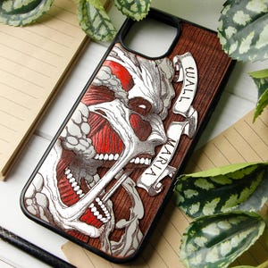 Giant - Phone case wood laser engraved + hand painting for iPhone 15, 14, 13, 12, 11, XS, X and Samsung S24, S23,