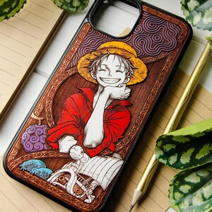 Young Pirate - Phone case wood laser engraved + hand painting for iPhone 16, 15, 14, 13, 12, 11, XS, and Samsung S25, S24, S23