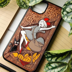 Apprentice Witch - Phone case wood laser engraved + hand painting for iPhone 16, 15, 14, 13, 12, 11, XS, and Samsung S25, S24, S23