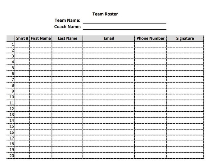 Printable Sports Team Roster - Etsy