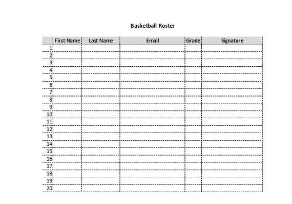 Printable Basketball Team Roster