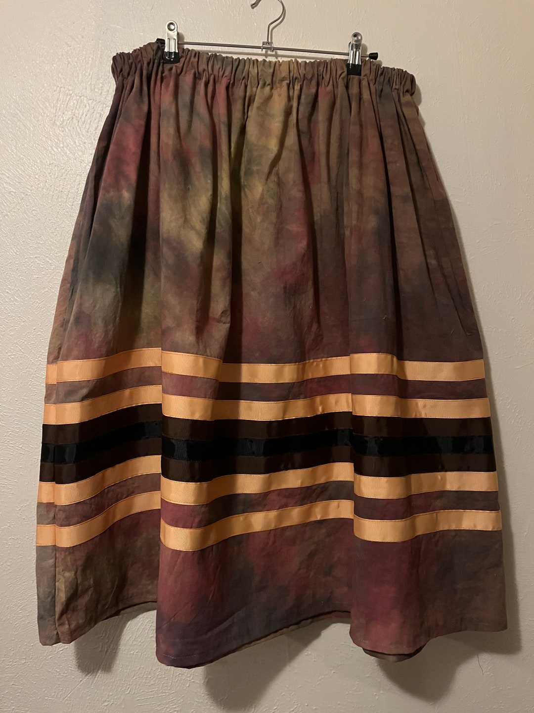 Ribbon Skirt Tie Dye Ribbon Skirt Brown With Black, Brown and Gold