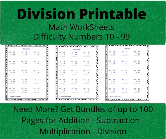 printable division worksheet 25 practice sheets with answers etsy