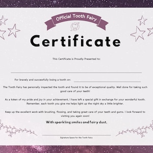 Tooth Fairy Certificate | Official Tooth | Tooth Fairy Printable ...