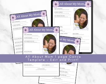 All About Mom Printable: Heartfelt Keepsake Canva Template (Digital Download)