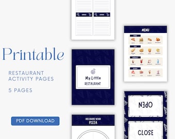 Paquete de actividades de restaurante para niños: Menú imprimible, decoración de pizza (PDF)