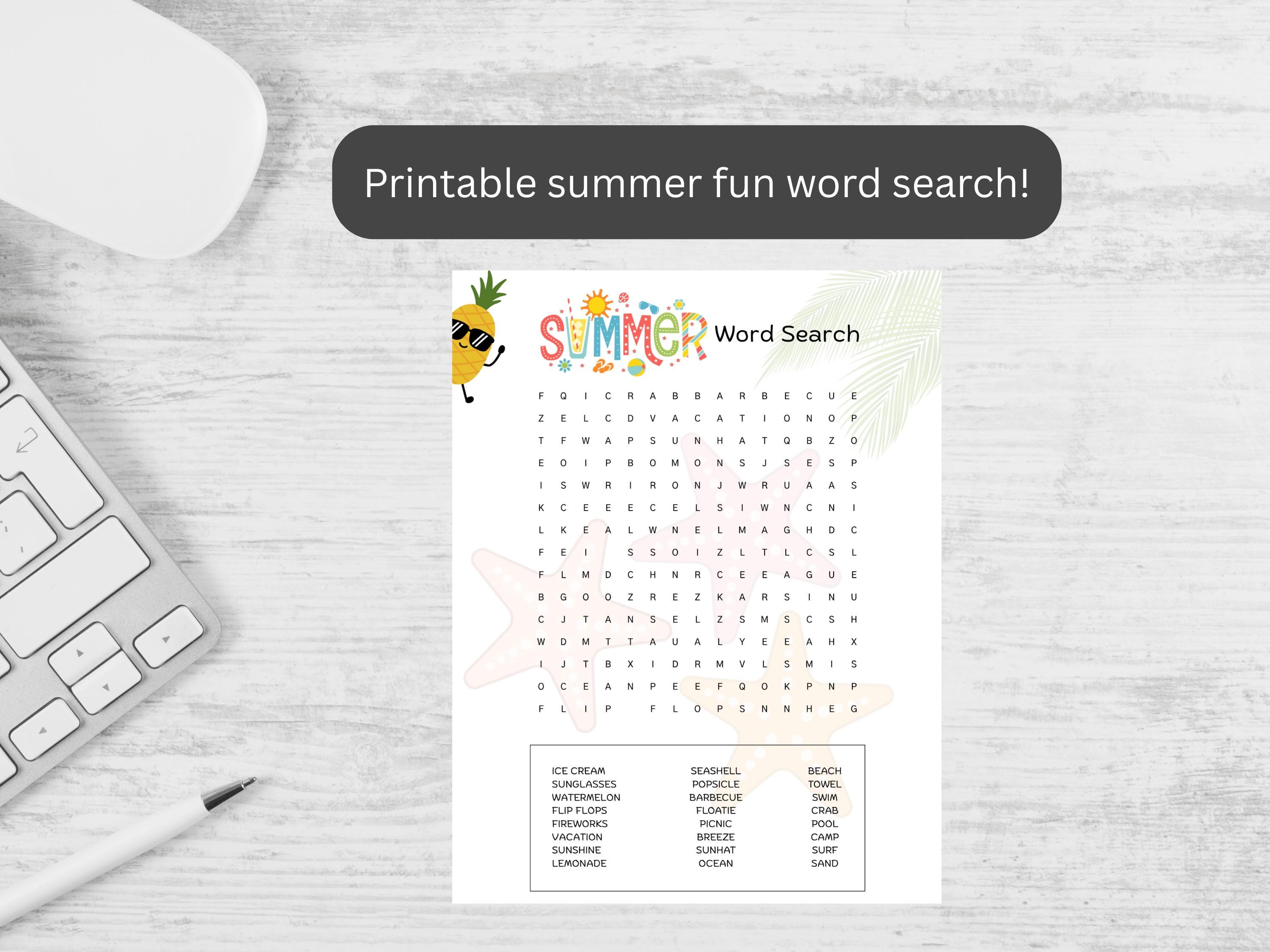 Summer Word Search Puzzle: Fun Printable Activity for Kids (PDF ...