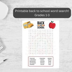 Sopa de letras para la vuelta al cole, divertidas actividades imprimibles para niños, fichas y juegos interesantes para aprender, vocabulario escolar de sopa de letras de 1.º a 3.º grado.