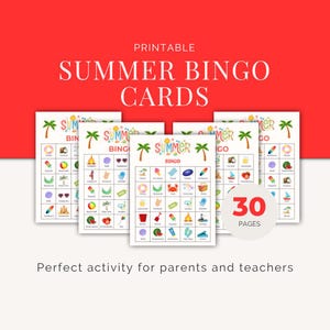 Cartões de Bingo de Verão, Diversão para Imprimir para Crianças, Atividades de Verão, Jogos de Férias, Diversão de Bingo para Festas de Aniversário, 30 Jogos para Imprimir, Diversão de Verão