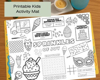Tappetino attività gelato: pagina da colorare per bambini e gioco di società (download PDF)
