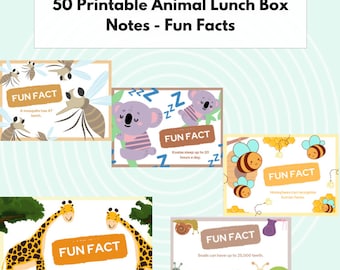 Animal Fun Facts Lunch Box Notes: 50 Printable Cards (PDF)