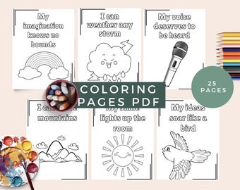 Positive Affirmations Coloring Pages for Kids: Mental Health (PDF Download)